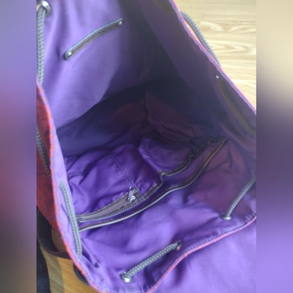 Robert Graham Stellen Rucksack Silk & Leather Backpack Paisley Red & Purple - Picture 11 of 13